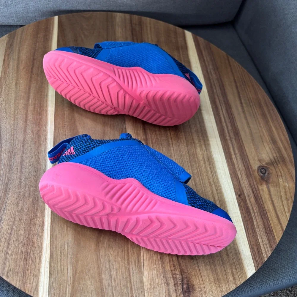 Adidas FortaRun Blue Pink Hook and Loop Kids Sneakers Low Top Mesh Shoes size 10